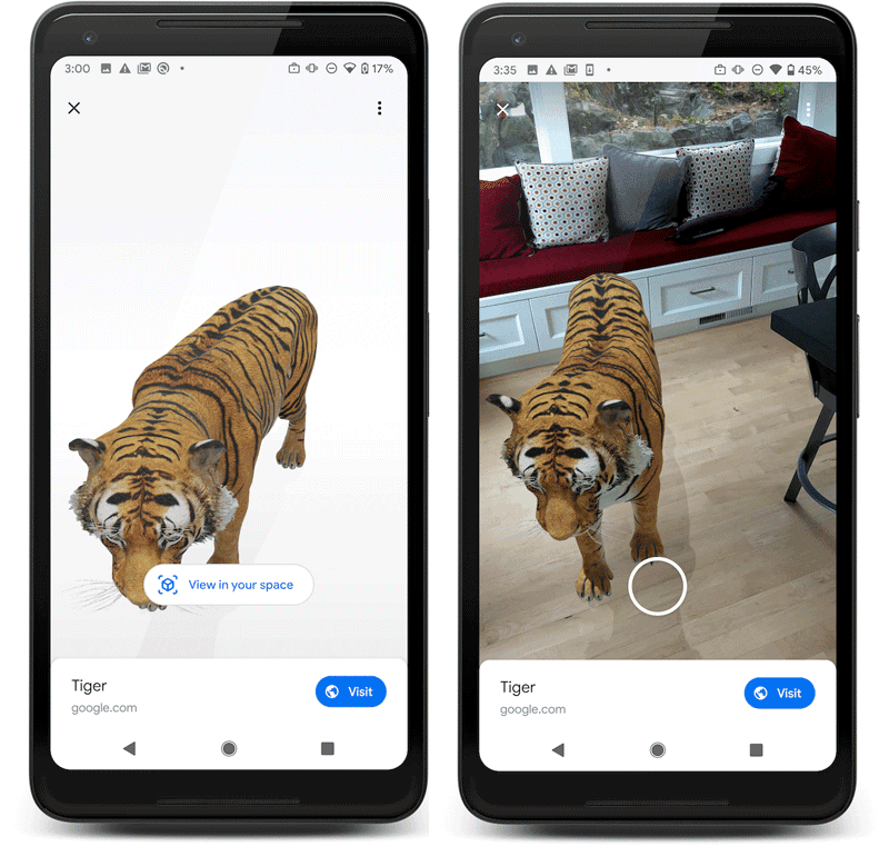 Google's Scene Viewer lets developers embed 3D images into scenes for an AR experience. Images: Google