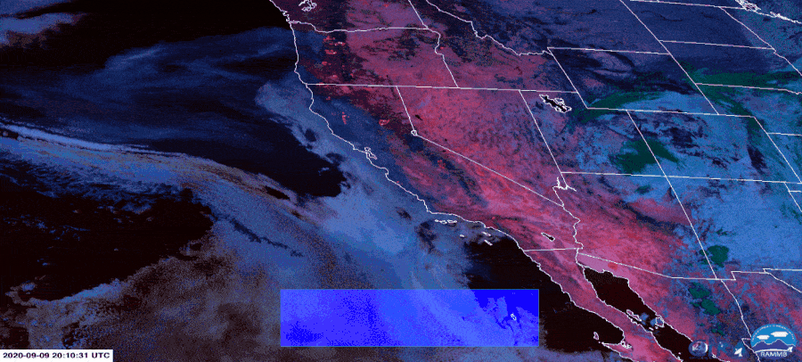 view of the wildfires burning in Oregon and California on September 9, 2020.