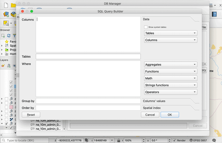The SQL Query Building can help users formulate their queries when using the QGIS DB Manager plugin.