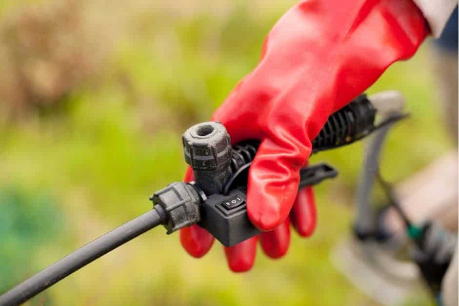 The 3-way switch on a backpack sprayer handle. Photo: Harley Schinagl