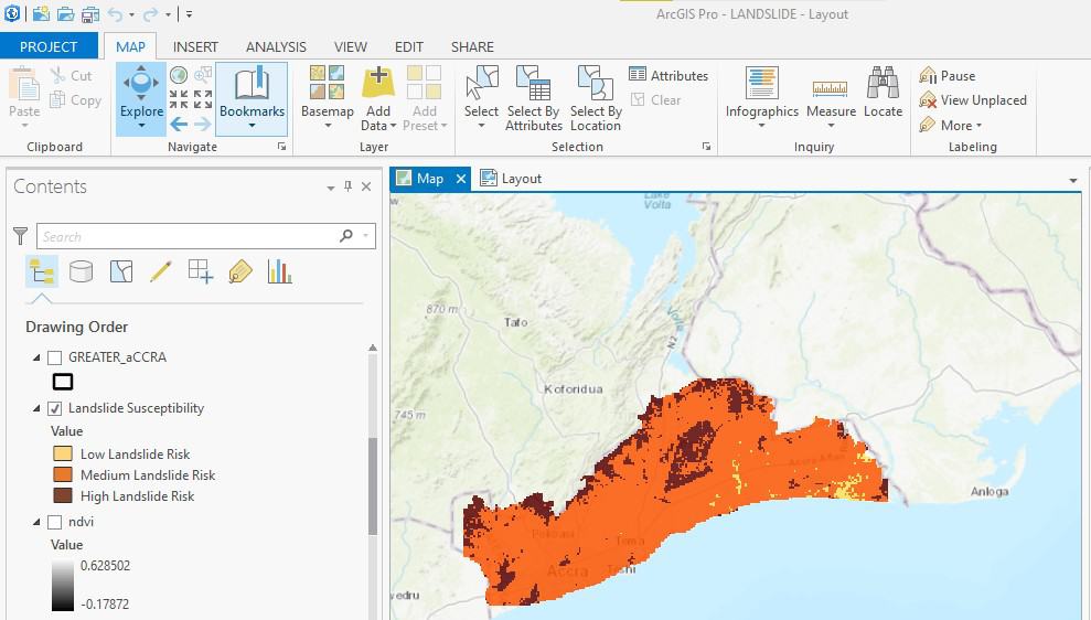 Figure 11: Landslide susceptibility map of Greater Accra, Ghana