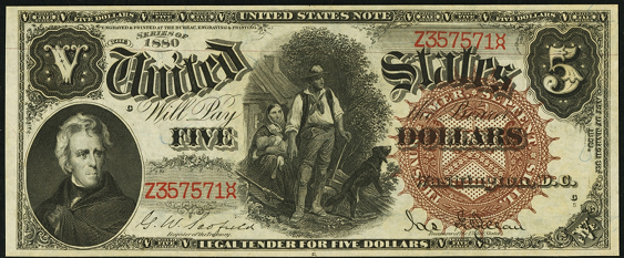 1880 Five Dollar Legal Tender Or United States Note