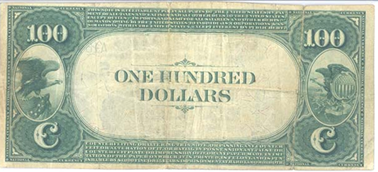 1882 \$100 Value Back - Back
