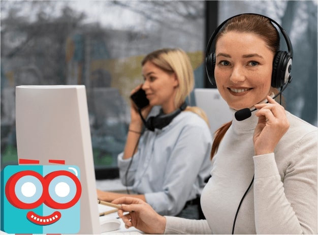 Support agent working with headset