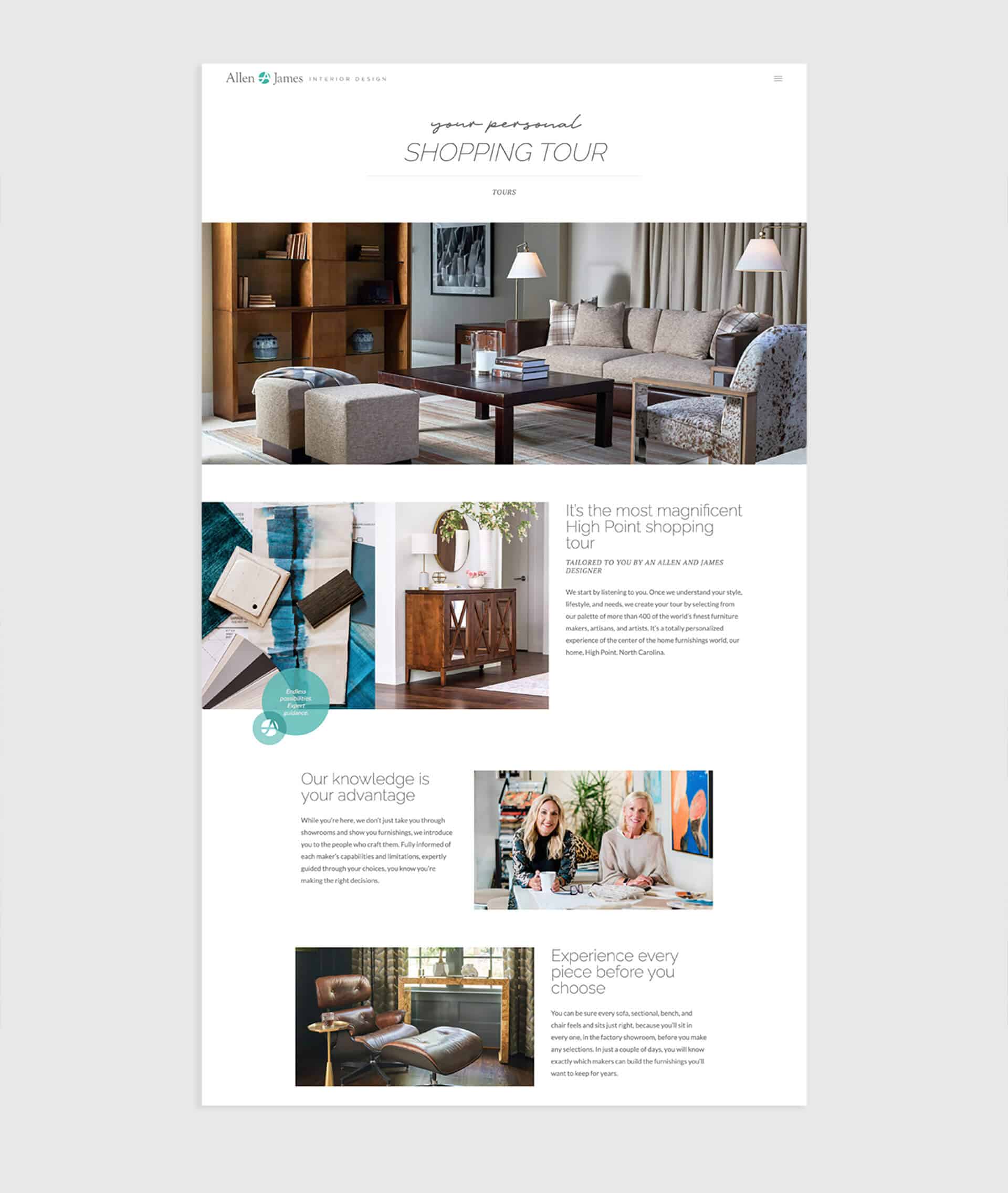 Allen and James shopping tour page layout
