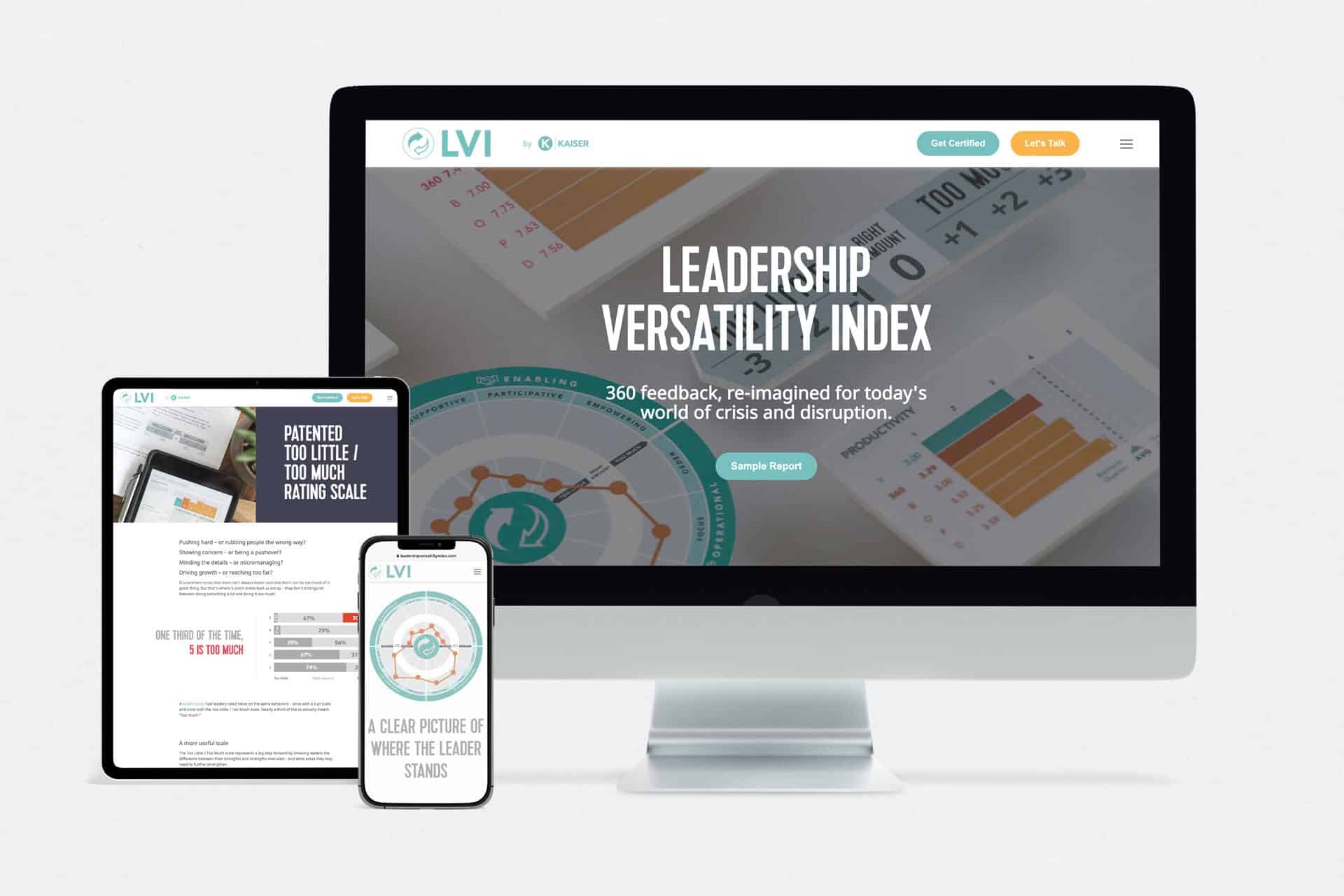 LVI website shown on a desktop computer, phone, and tablet