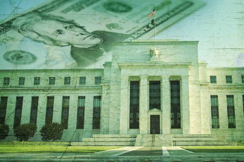 Federal Reserve building with New Dollar