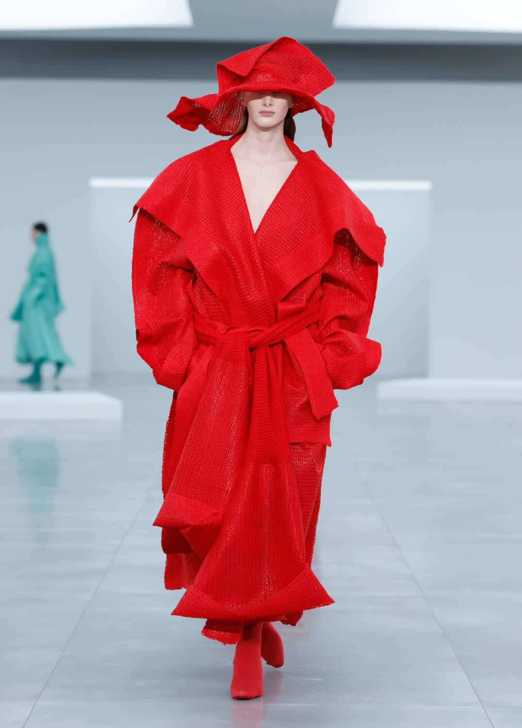 issey miyake red dress Issey Miyake Long Sleeve Dress