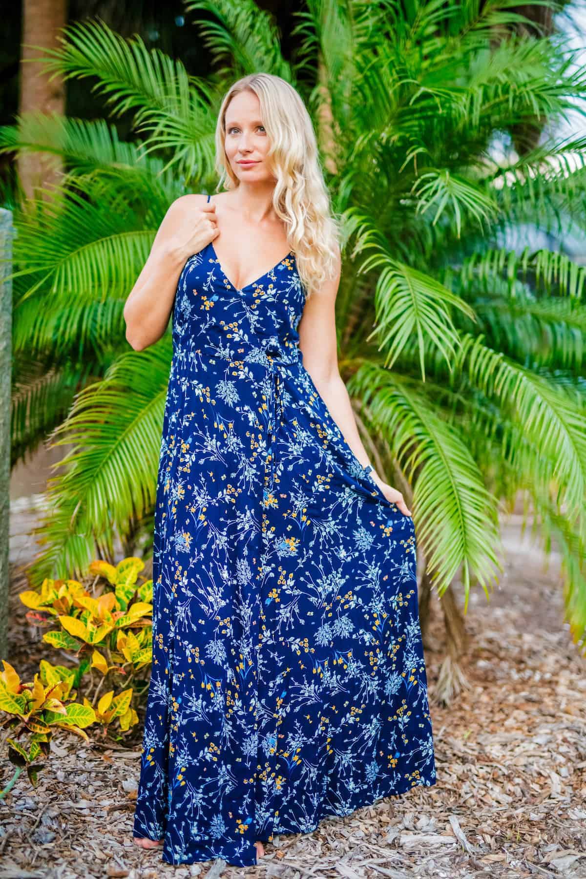 tall girl maxi dress LTS Tall Women's Blue Halterneck Pleated Maxi Dress