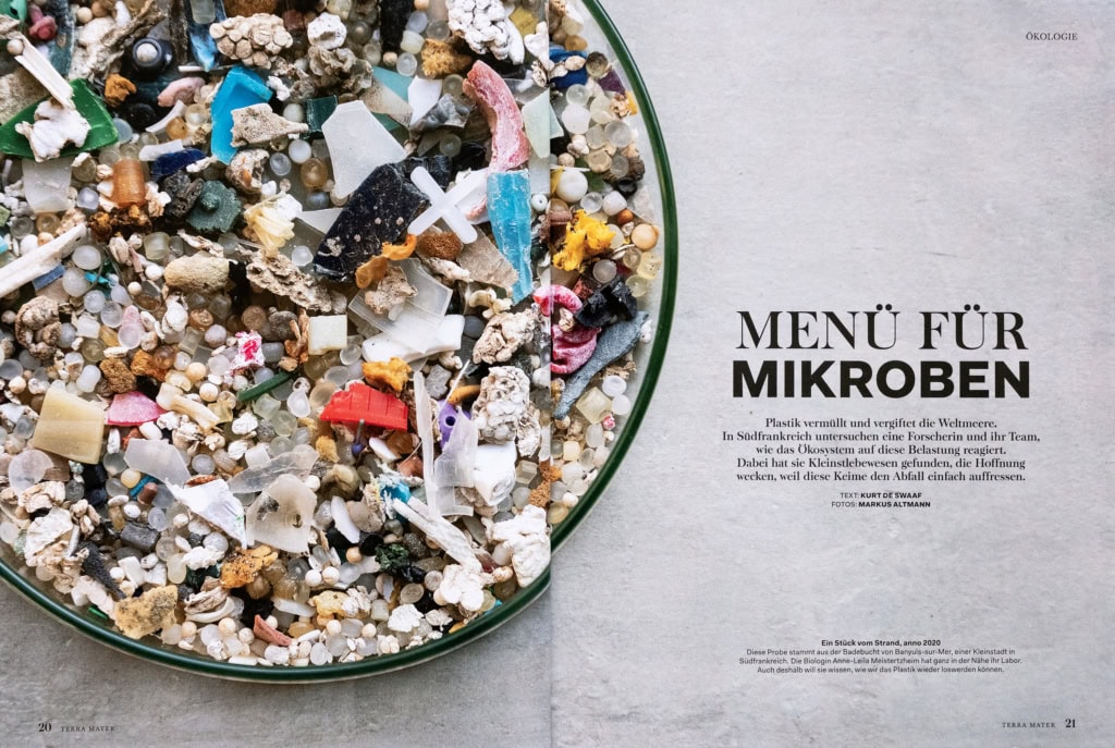 Reportage für das Terra Mater Magazin zum Thema Mikroplastik: Im Laboratoire d’Océanographie Microbienne in Banyuls-sur-Mer wird an plastikfressenden Mikroorganismen im Meer geforscht.