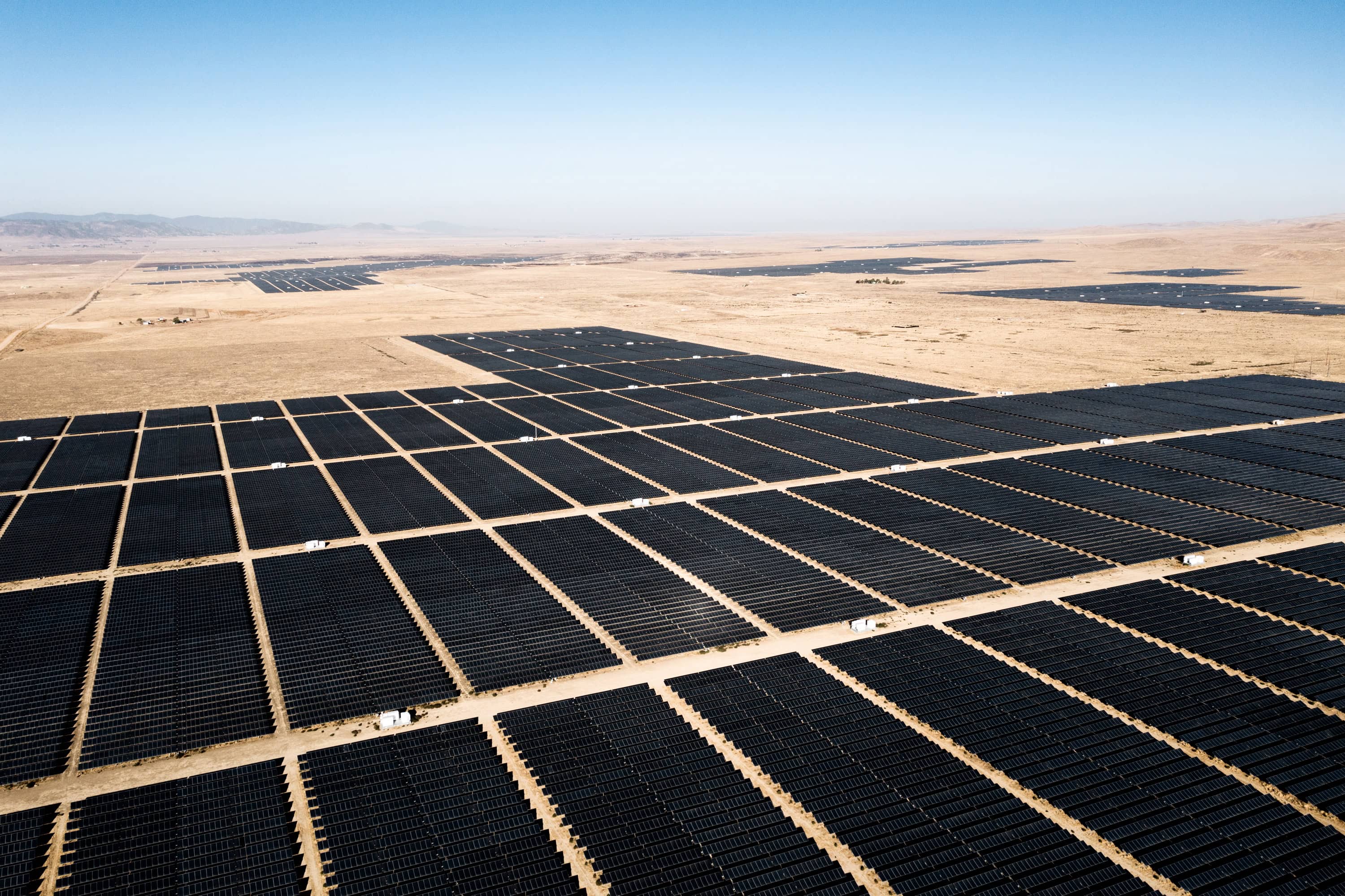 Renewable energies: Aerial views of solar fields in the desert regions of California