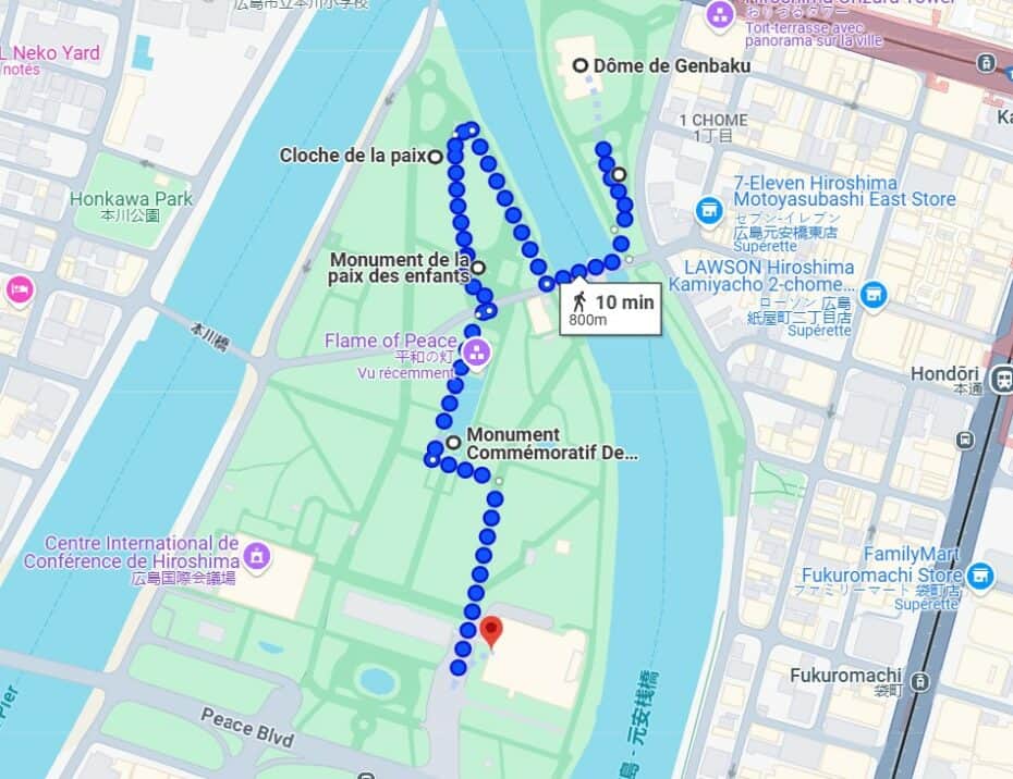 itinéraire parc du Mémorial de la Paix