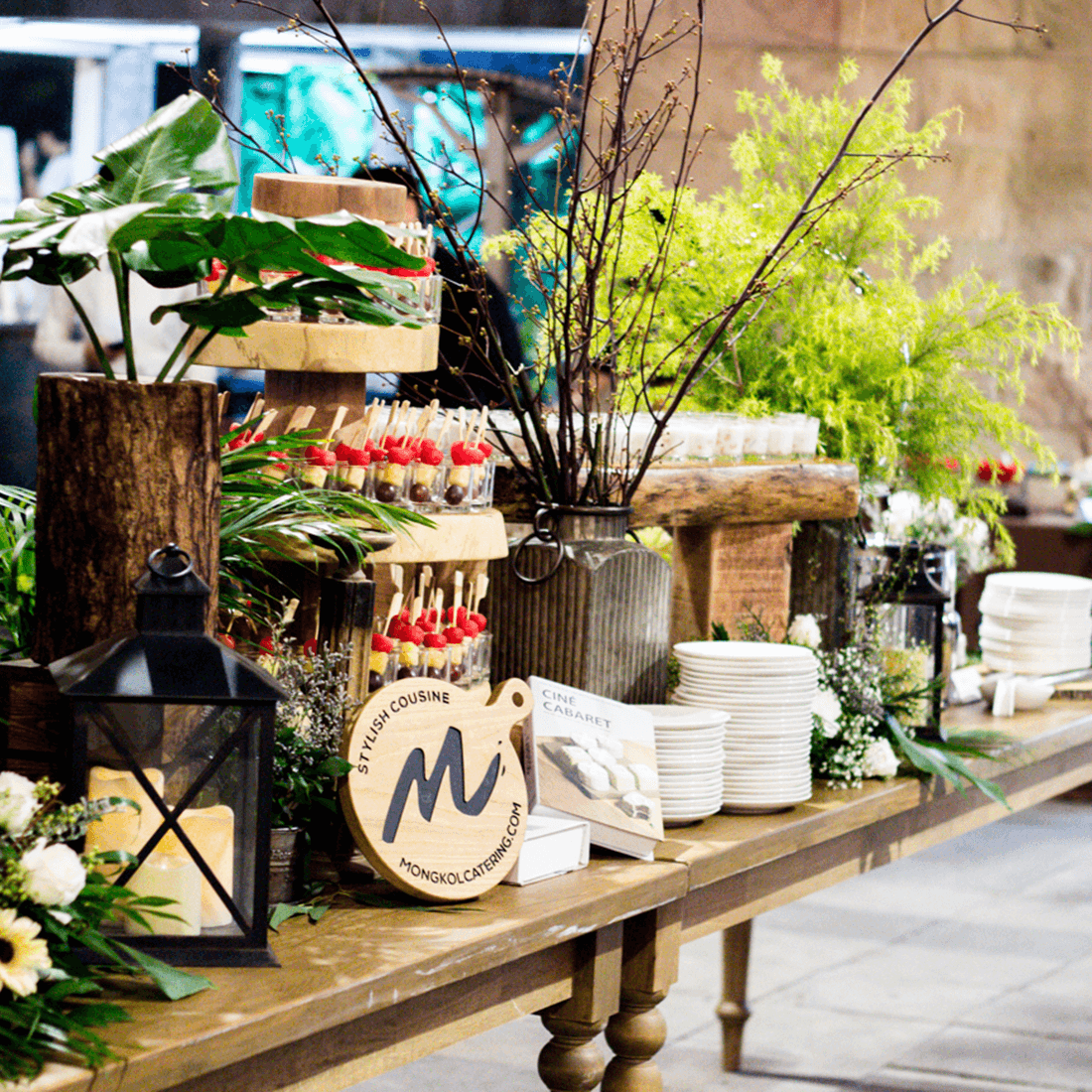 Beautiful presentation of finger foods and decorations.