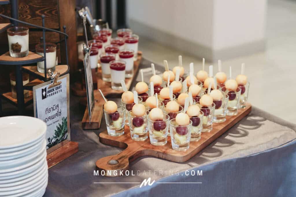 Delicious fruit desserts served at a Thai catering event in Thailand.