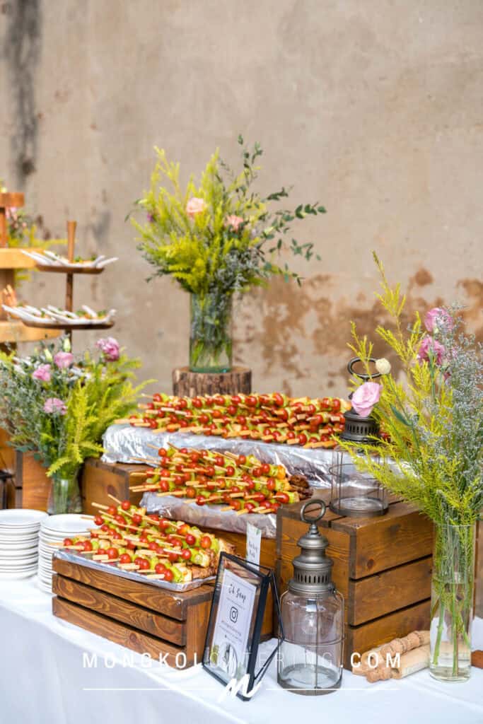 Delicious skewered appetizers at Mongkol Catering event in Thailand.