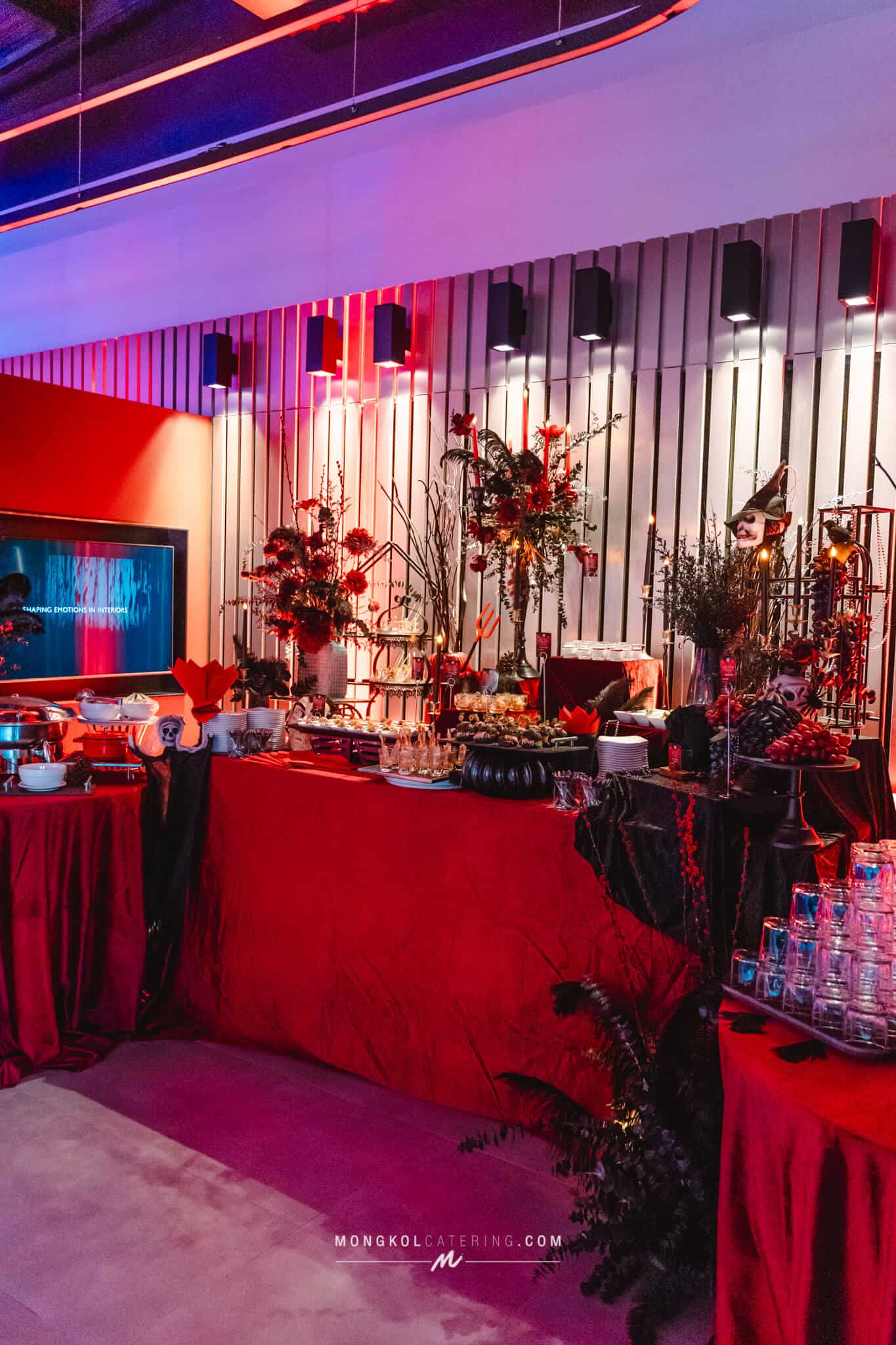 Colorful party buffet table for events and celebrations in Thailand.