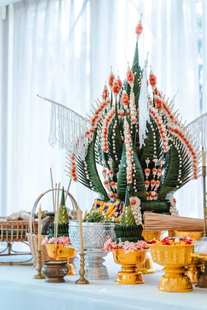 1. Traditional Thai flower ritual arrangement for ceremonies in Thailand.