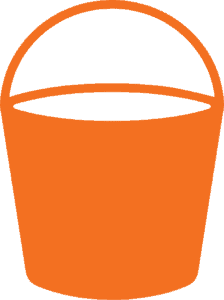 Simple orange bucket icon with white top for branding or website use.