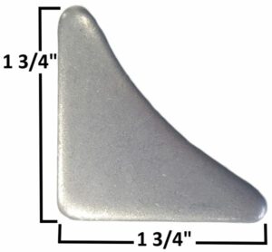 Steel gusset corner bracket for structural reinforcement, 1/4" thick, 1 3/4" long.