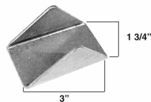 Metal reinforcement bracket with 3-inch length and 1 3/4-inch height.