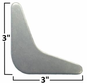 Metal dune buggy gusset with 3-inch dimensions for vehicle reinforcement.