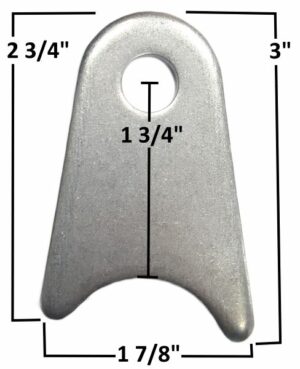 Chassis tab for 1 1/2 inch tubing with precise measurements.