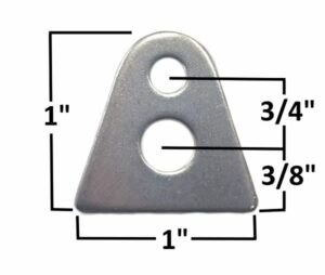 Metal window frame tab with 3/16" hole for installation.