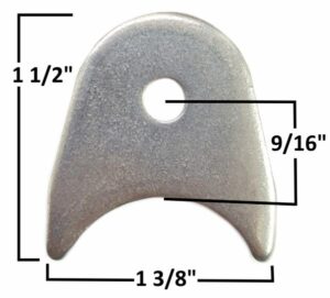 Radius tab for 1 1/4 inch tubing, 1 1/2 inch long, with hole for installation.
