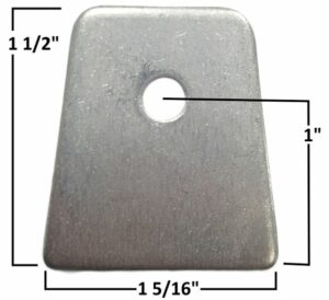 Steel chassis tab with 1-inch hole for vehicle mounting.