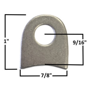 Brake tab for 2-inch tubing with 3/8-inch hole, durable metal construction.