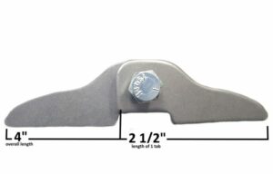 Header tab tool for siding or roofing installation, 4 inches long, 2.5 inches wide.