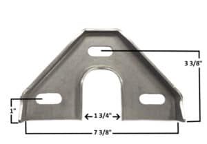 Heavy-duty rack bracket with precise measurements for industrial use.