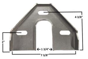 Heavy-duty metal rack bracket with precise measurements for installation.