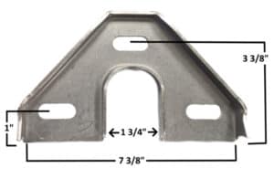 Heavy-duty metal rack bracket with precise measurements for installation.