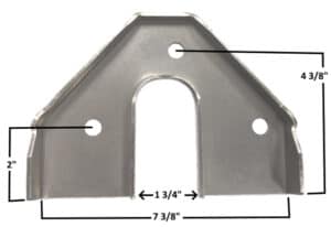 Heavy-duty metal rack bracket with precise measurements for installation.