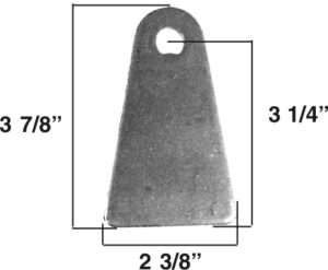 Shock tab for agricultural equipment with precise dimensions.