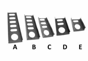Set of five metal steering brackets labeled A to E for AA-350.