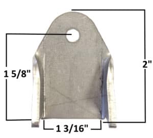 Chassis tab for 1 1/4 inch tubing with measurements.