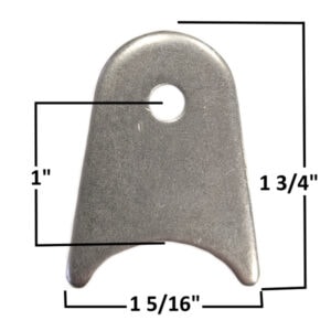 Metal chassis tab with 1/4 inch hole for automotive use.