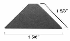 Gusset plate measuring 1 5/8 inches by 1 5/8 inches for roofing or siding.