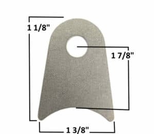 Steel chassis tab with 1/8" thickness and 3/8" hole for automotive use.
