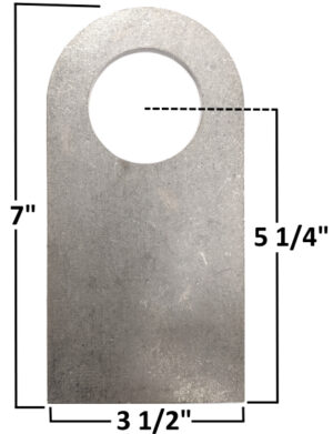 Metal tow hook with dimensions 7" x 3.5" for vehicle recovery.