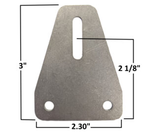 Metal body brace tab with measurements for orthopedic support.
