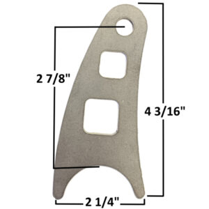 Heavy-duty chassis/shock tab for 1 1/2 inch tubing with precise measurements.