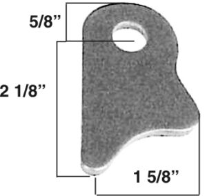 Steel shock tab with precise measurements for tubing fitting.