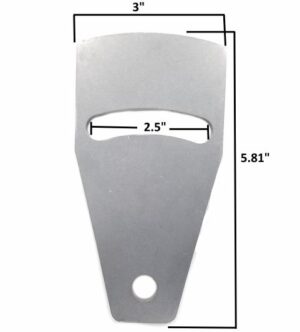 Metal go-kart spindle plate with dimensions for precision fit.