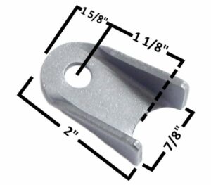 Chassis bracket with precise measurements for vehicle mounting.