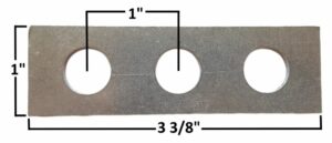 HVAC strap with three 1-inch holes, 3 3/8 inches long, durable metal.
