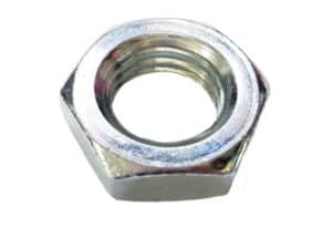 Heavy-duty metal jam nut for weight jack bolts, durable and corrosion-resistant.