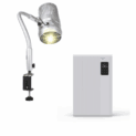 The Salon Suite Value Package (Copy) includes an LED spotlight with a flexible neck and clamp, positioned beside a rectangular white device with digital display and control buttons—all set against a plain white background. Read more at Aerovex Systems (aerovexsystems.com)